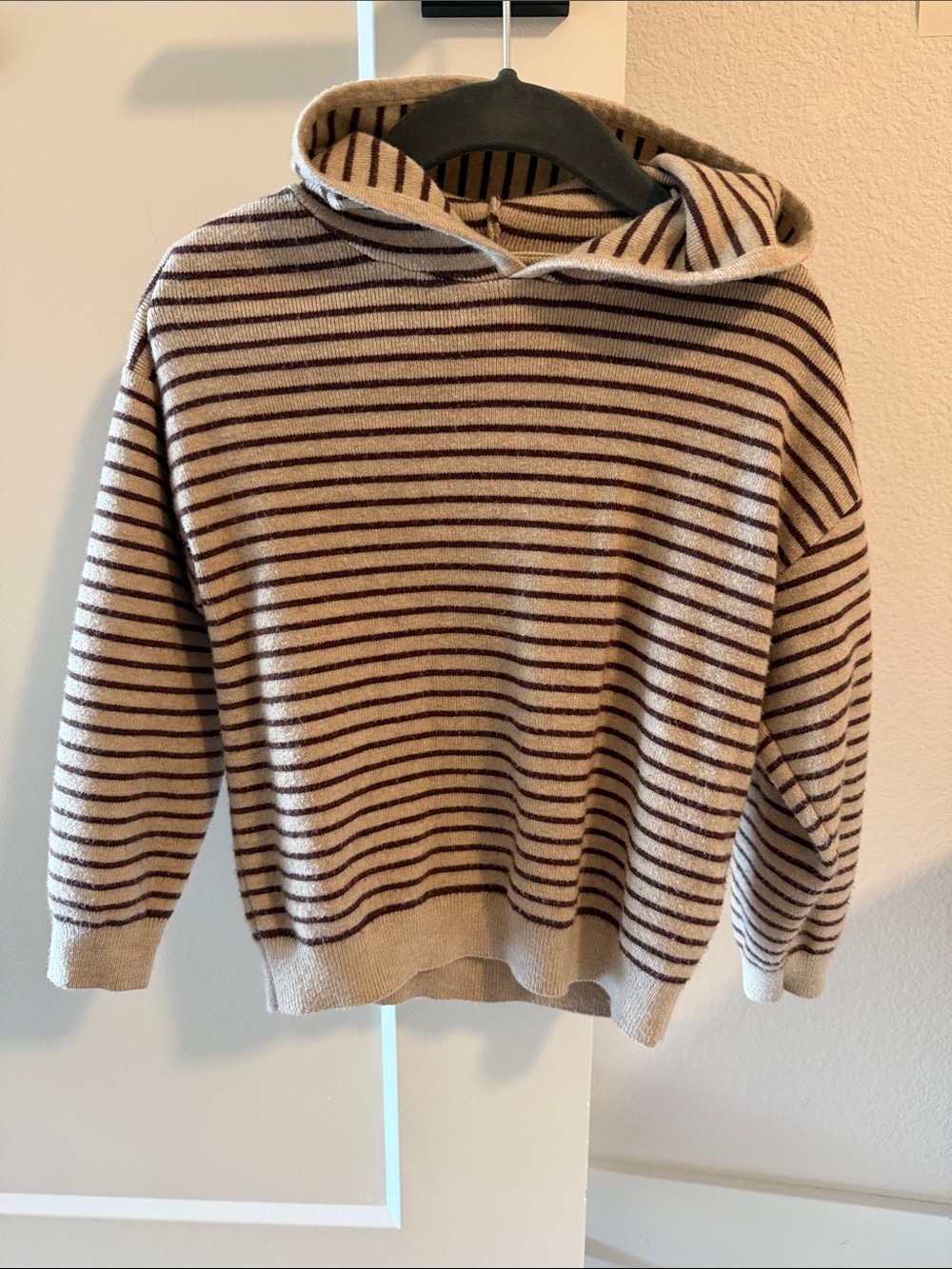 Zara Kids Beige and Brown Striped Hooded Sweater